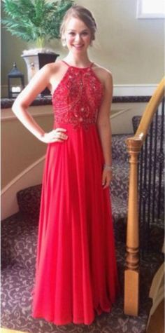 Sexy Evening Dress,Long Evening Dress,Formal Evening Gown,Red Chiffon Prom Dresses  cg9748